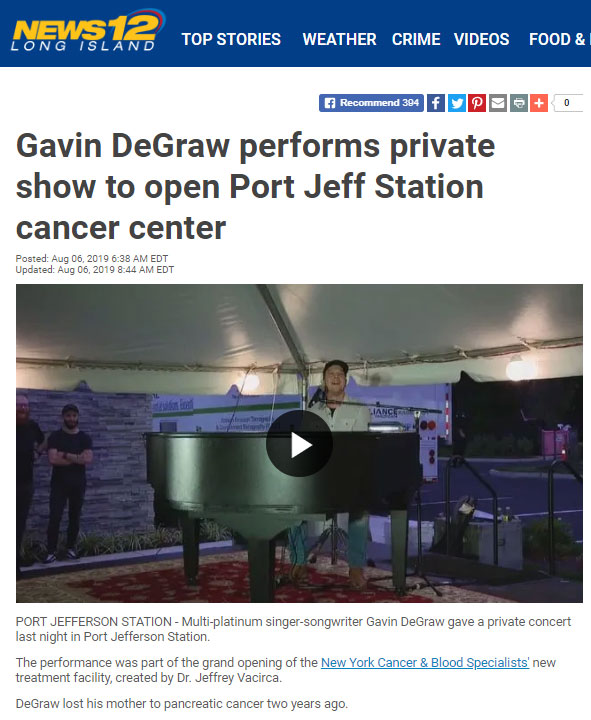 Gavin DeGraw performs private show to open New York Cancer & Blood Specialist's new office image